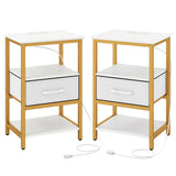 Nightstand with Charging Station and Adjustable Fabric Drawer for Bedroom and Living Room