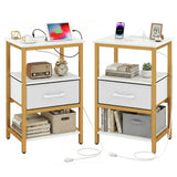 Nightstand with Charging Station and Adjustable Fabric Drawer for Bedroom and Living Room