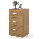 Nightstand with Charging Station End Table with 3 Storage Drawers Bedside Table for Bedroom
