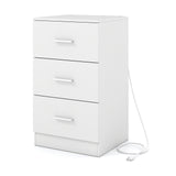 Nightstand with Charging Station End Table with 3 Storage Drawers Bedside Table for Bedroom