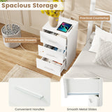 Nightstand with Charging Station End Table with 3 Storage Drawers Bedside Table for Bedroom