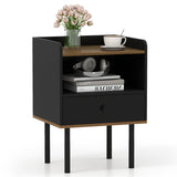 Mesa de Noche con Cajón, Mesa Auxiliar de Sofá de 3 Niveles con Estante de Almacenamiento Abierto - Negro