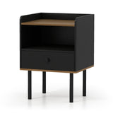 Mesa de Noche con Cajón, Mesa Auxiliar de Sofá de 3 Niveles con Estante de Almacenamiento Abierto - Negro