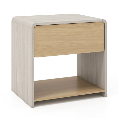 Mesita de Noche de 2 Niveles Estilo Moderno con Cajón y Estante Abierto - Roble