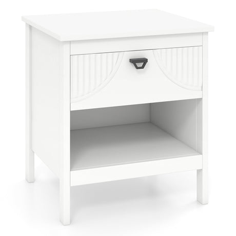 Mesita de noche de madera de 2 niveles con cajón y estante de almacenamiento abierto para dormitorio - Blanco