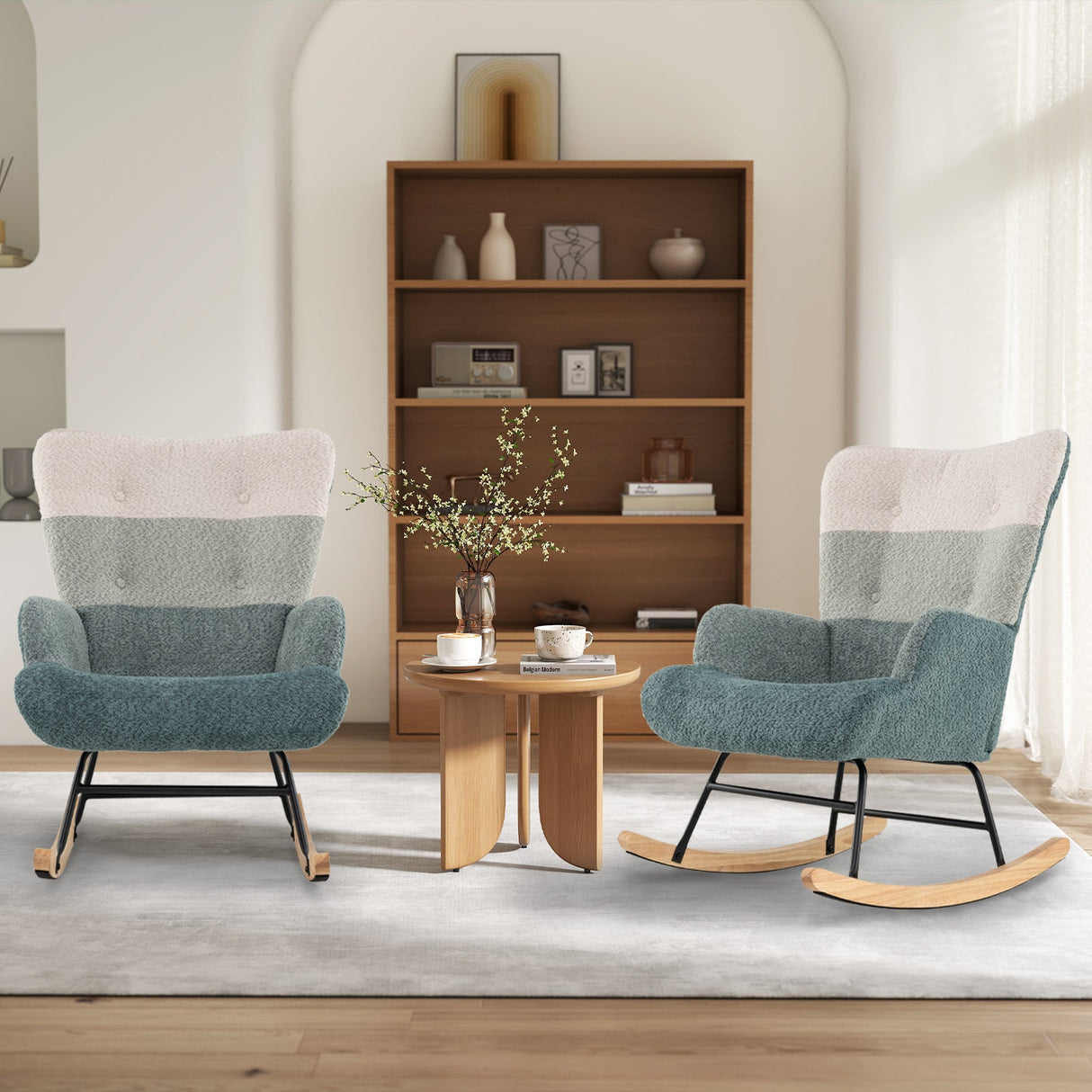 Nursery Rocking Chair with Ergonomic Armrests and High Backrest