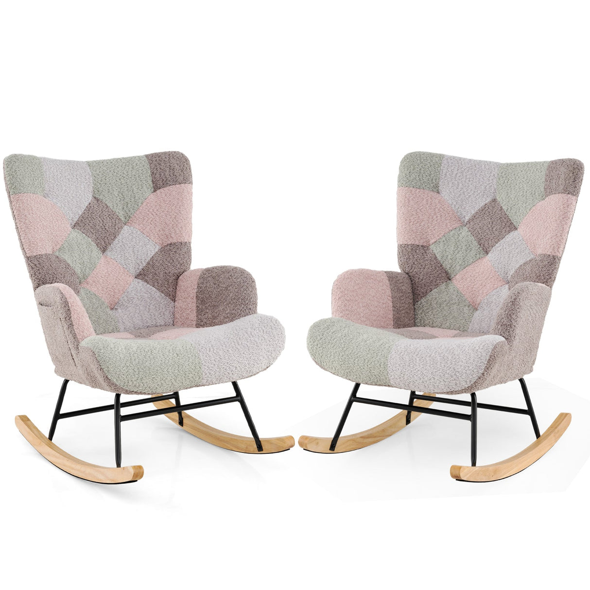 Nursery Rocking Chair with Ergonomic Armrests and High Backrest for Living Room