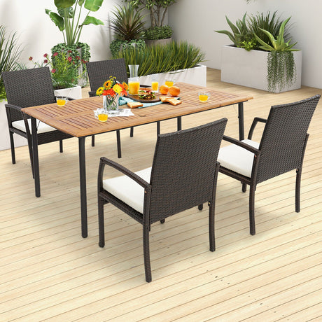Juego de 2 sillones de comedor de mimbre para patio con cojines suaves con cremallera - Juego de 2