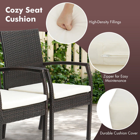 Juego de 2 sillones de comedor de mimbre para patio con cojines suaves con cremallera - Juego de 2