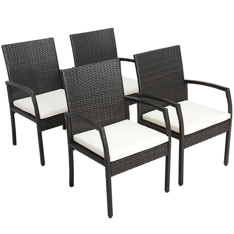 Juego de 4 sillas de comedor de mimbre para patio con cojines suaves con cremallera