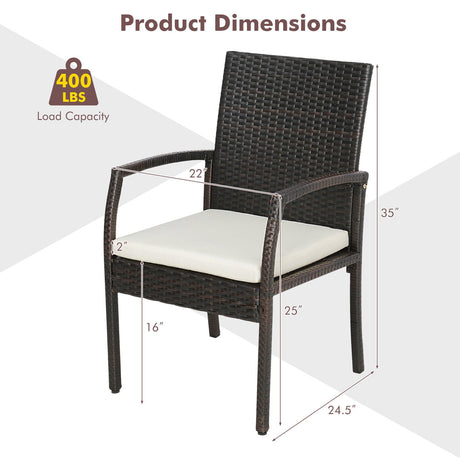 Juego de 4 sillas de comedor de mimbre para patio con cojines suaves con cremallera