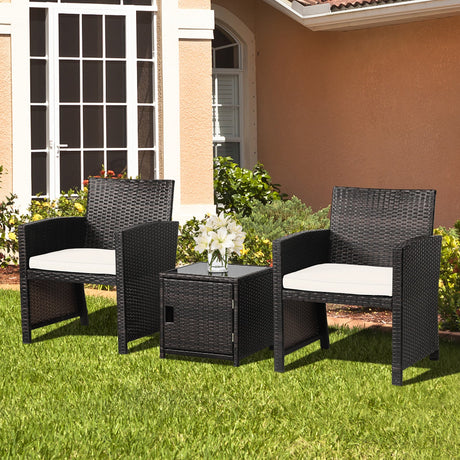 Juego de 3 Muebles de Mimbre para Patio con Mesa de Almacenamiento y Funda Protectora