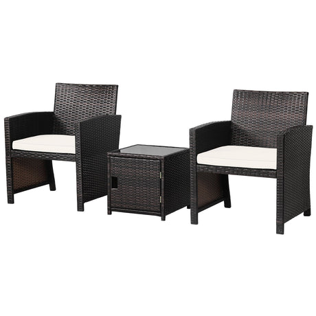 Juego de 3 Muebles de Mimbre para Patio con Mesa de Almacenamiento y Funda Protectora