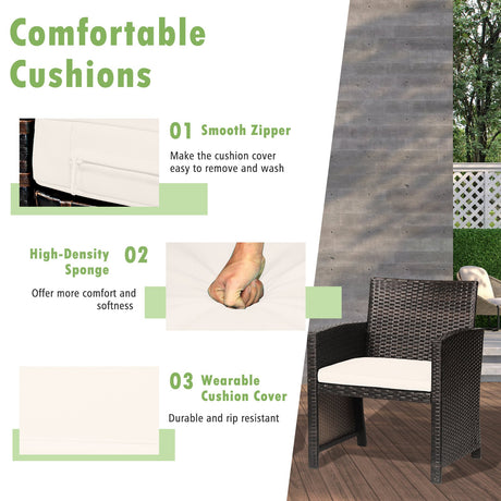 Juego de 3 Muebles de Mimbre para Patio con Mesa de Almacenamiento y Funda Protectora