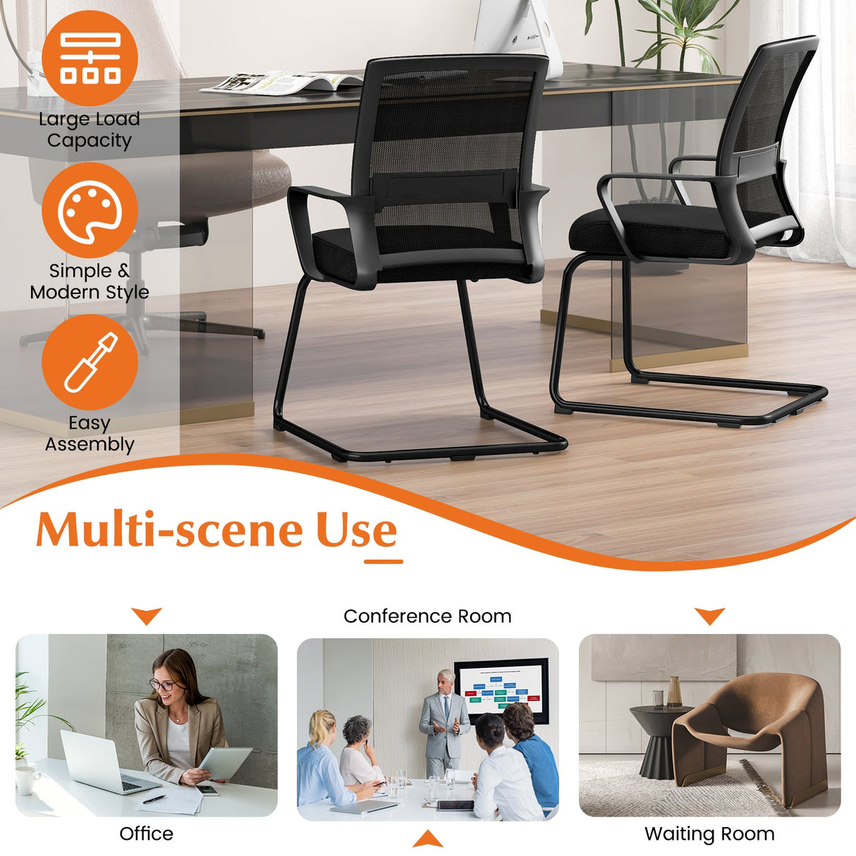 Silla de oficina para visitas con soporte lumbar para sala de espera