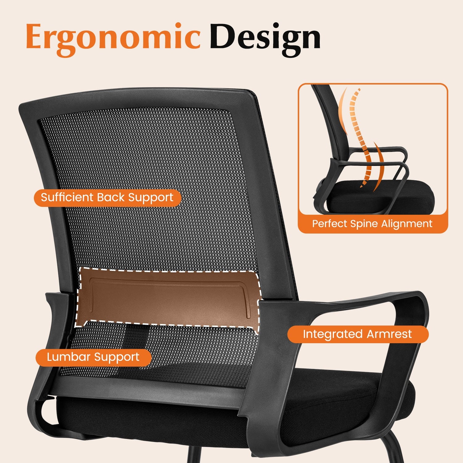Silla de oficina para visitas con soporte lumbar para sala de espera