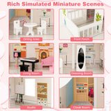 Semi-Opened DIY Dollhouse with Simulated Rooms and Furniture Set-White