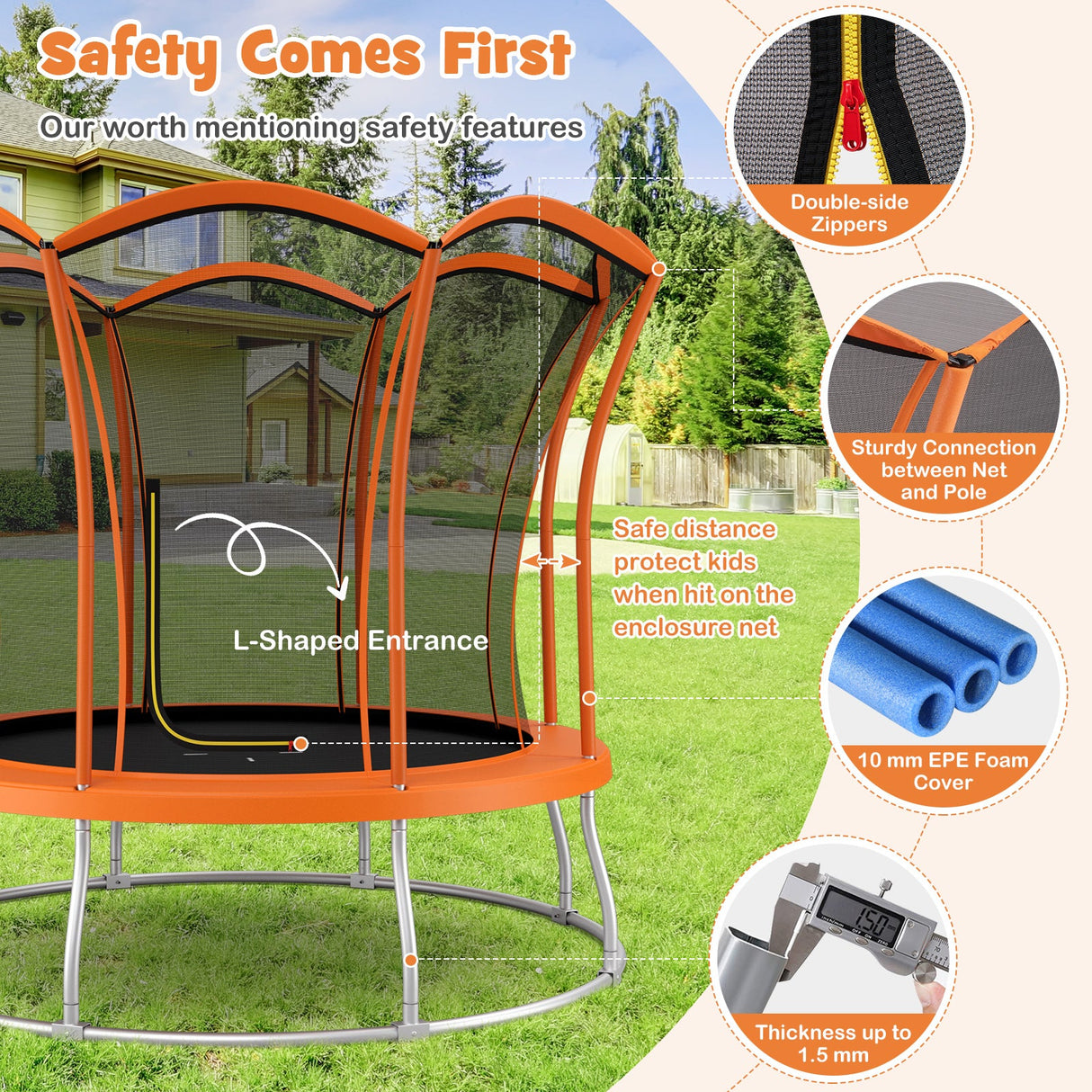Cama elástica de 10 pies con forma de flor única y estructura de acero galvanizado