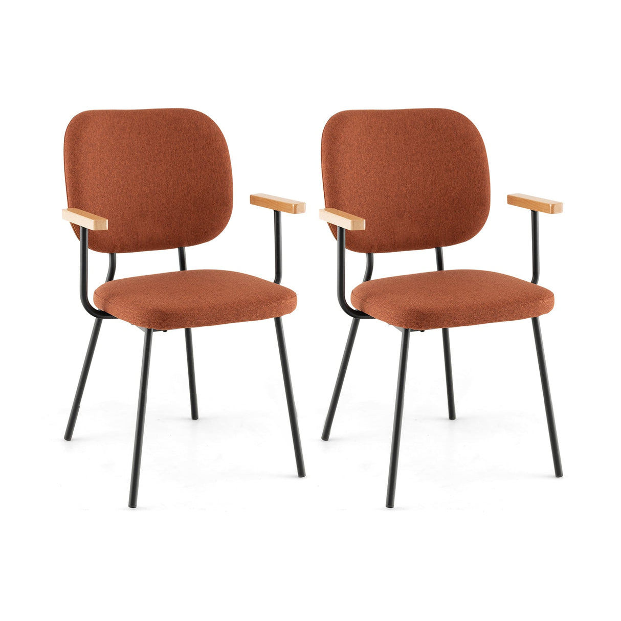 Set of 2 Modern Fabric Dining Chairs with Armrest and Curved Backrest