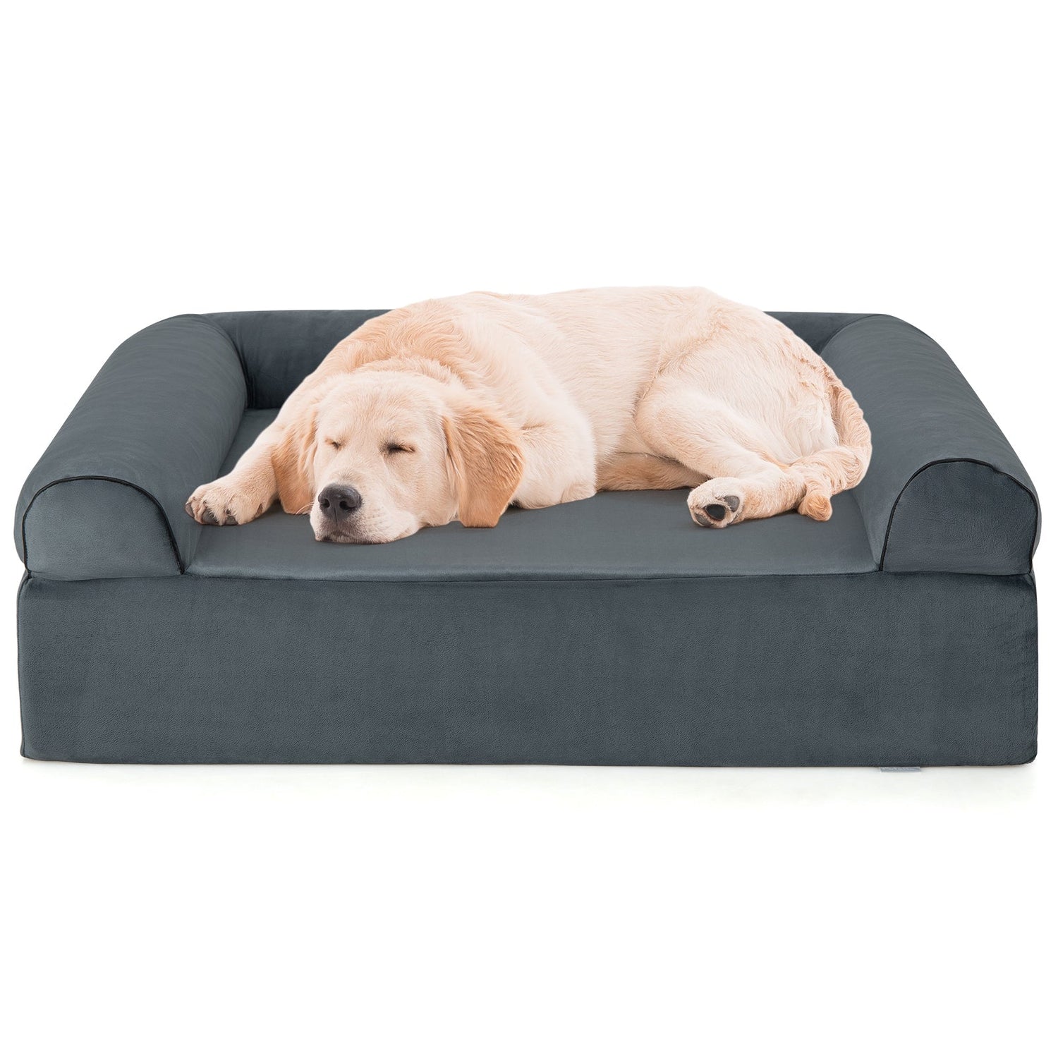 Cama ortopédica para perros, espuma viscoelástica con reposacabezas para perros grandes - Gris