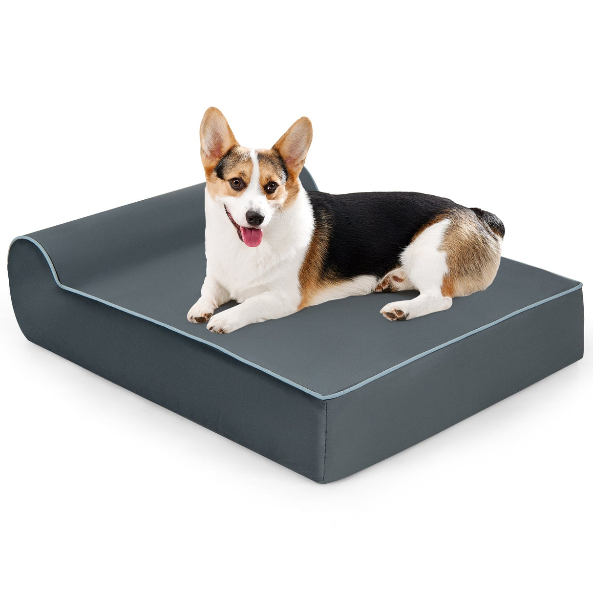 Cama Ortopédica para Perros con Cabecero y Funda Lavable Extraíble-Gris