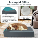 Cama Ortopédica para Perros con Cabecero y Funda Lavable Extraíble-Gris