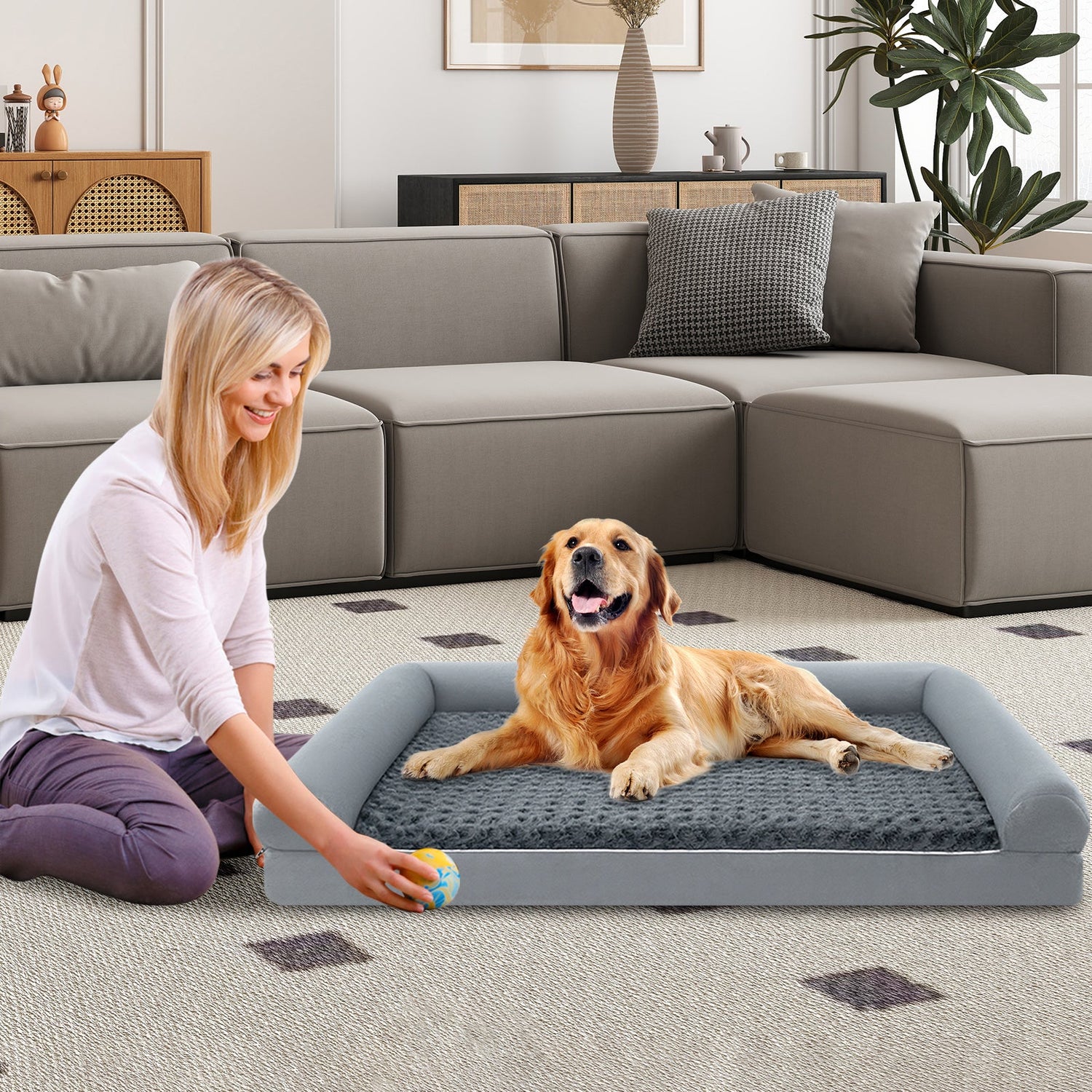 Cama ortopédica de espuma para perros, sofá cama grande con funda extraíble