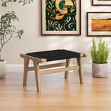 Indoor Outdoor Ottoman Footstool Teak Wooden Foot Rest with Handwoven Cordage