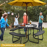 Juego de mesa y bancos de picnic al aire libre para 8 personas con orificio para sombrilla