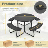 Juego de mesa y bancos de picnic al aire libre para 8 personas con orificio para sombrilla