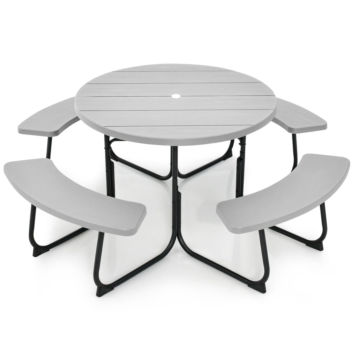 Juego de mesa y bancos de picnic al aire libre para 8 personas con orificio para sombrilla