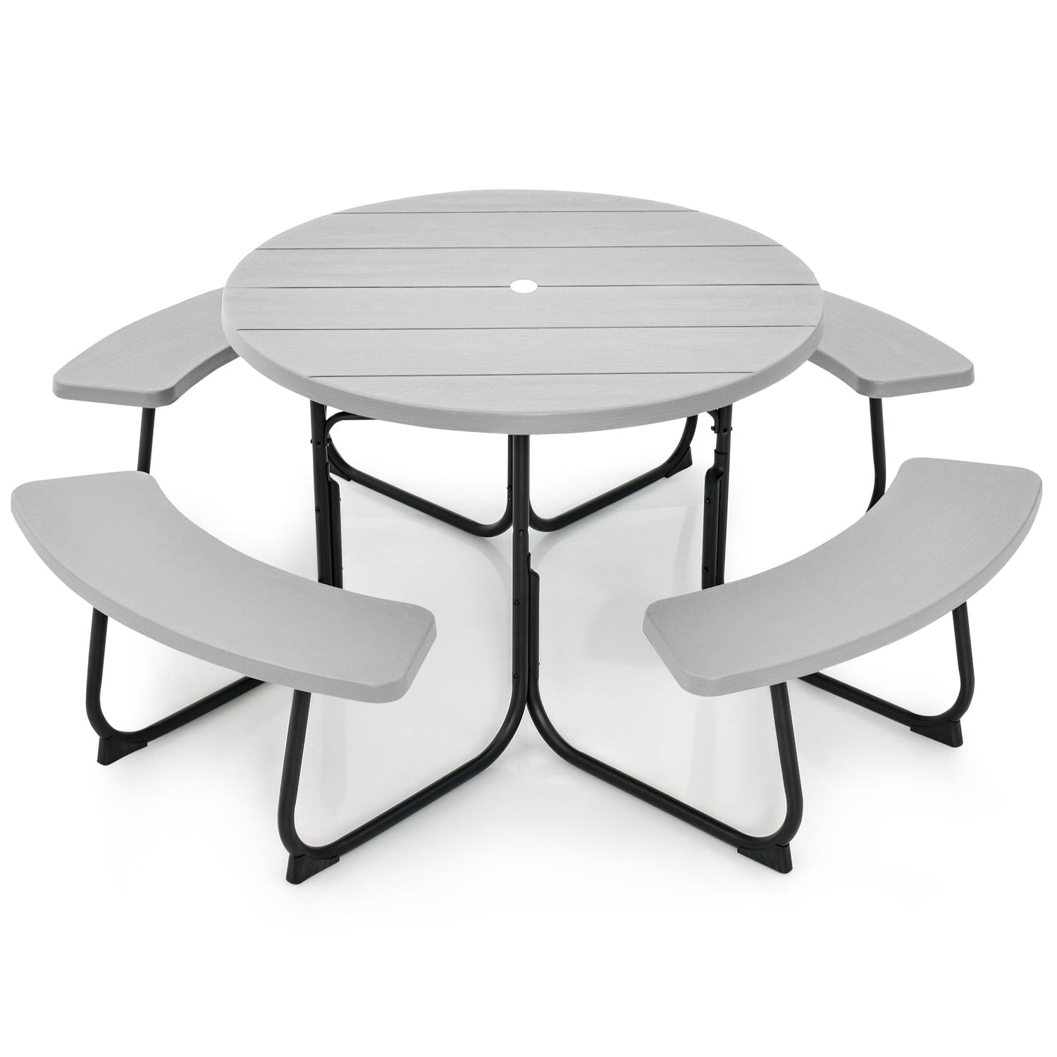 Juego de mesa y bancos de picnic al aire libre para 8 personas con orificio para sombrilla