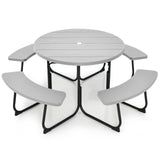 Juego de mesa y bancos de picnic al aire libre para 8 personas con orificio para sombrilla