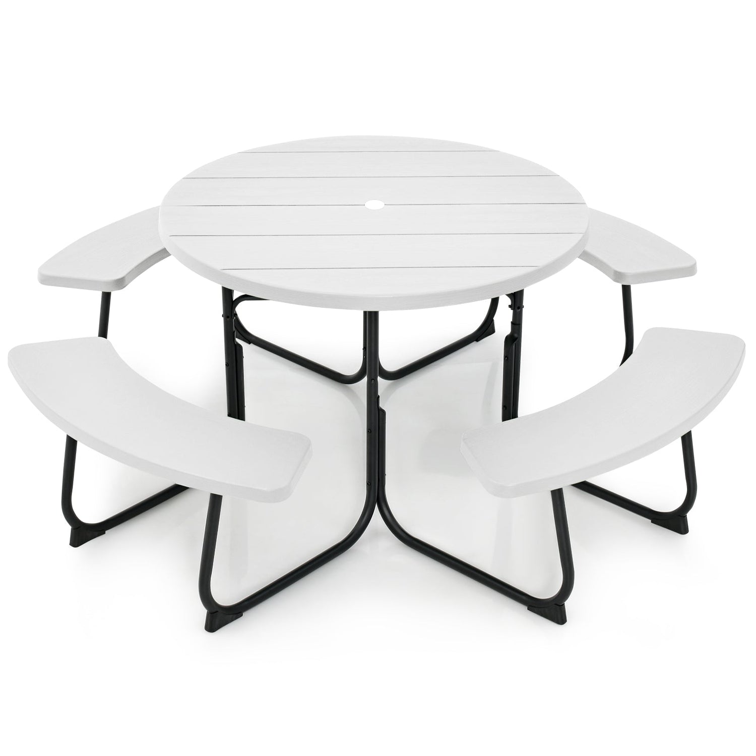 Juego de mesa y bancos de picnic al aire libre para 8 personas con orificio para sombrilla