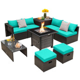 Juego de muebles de patio de 9 piezas para exteriores con mesa de fogata de propano de 50 000 BTU