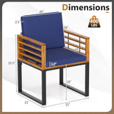 Juego de 6 sillas de comedor de patio de madera de acacia para exteriores con cojines de respaldo - Azul marino