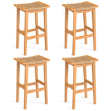 Outdoor Acacia Wood Bar Stools Set of 2 with PE Rattan Seats and Backrests
