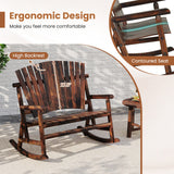 Outdoor Adirondack Rocking Chair for Adults with High Back and Slatted Seat-Brown