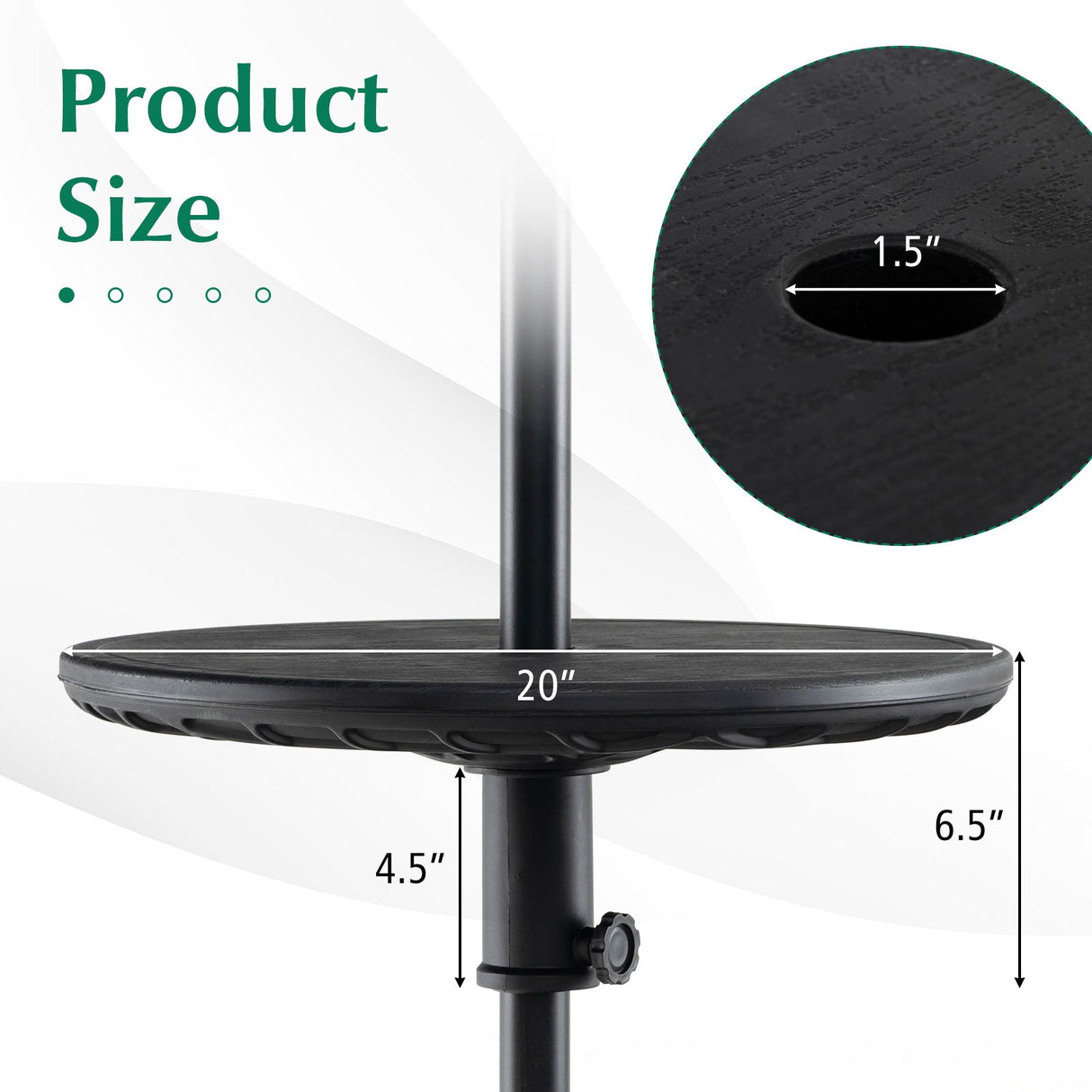 Mesa de sombrilla ajustable para exteriores de 20 pulgadas con orificio para sombrilla de 1.5 pulgadas