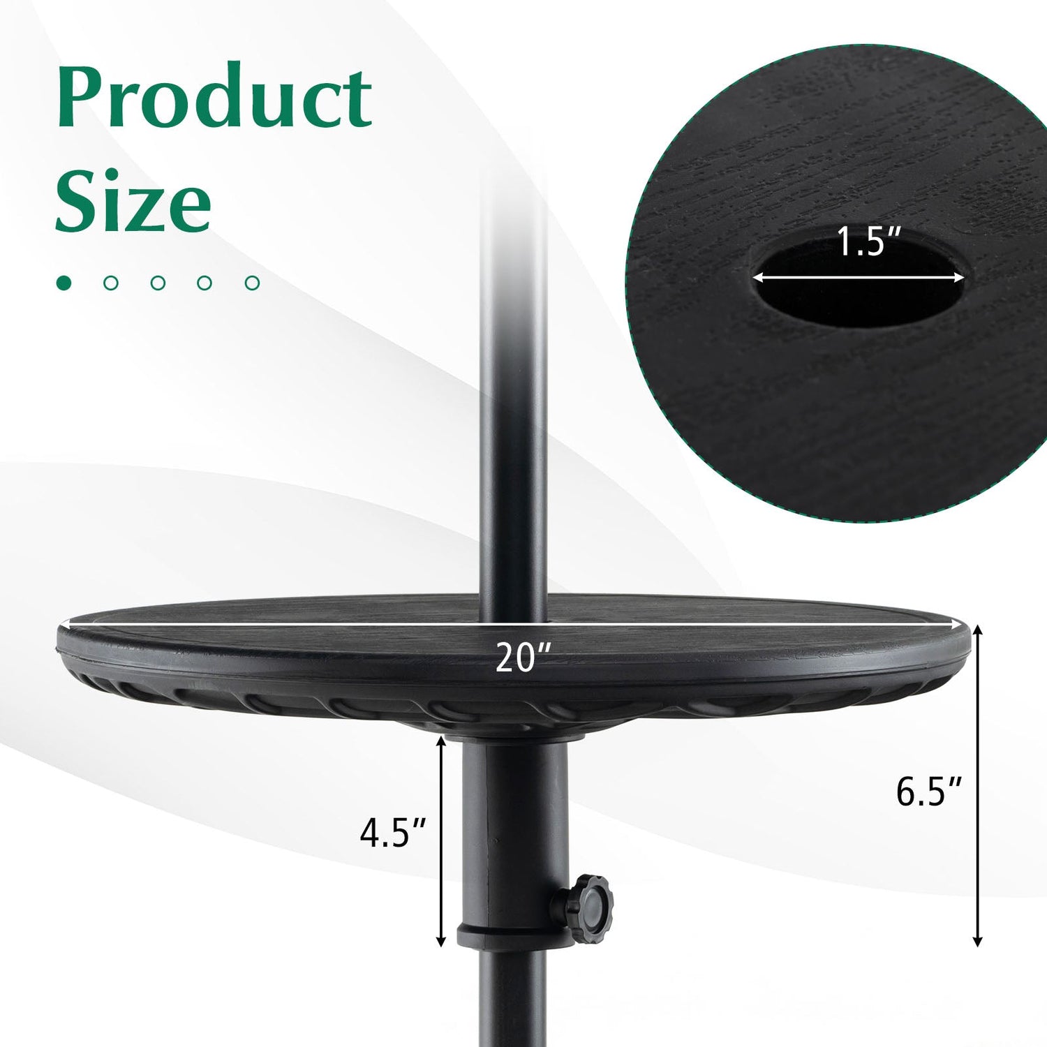 Mesa de sombrilla ajustable para exteriores de 20 pulgadas con orificio para sombrilla de 1.5 pulgadas