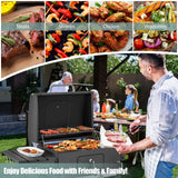 Parrilla de carbón para barbacoa exterior con 2 mesas laterales plegables y ruedas