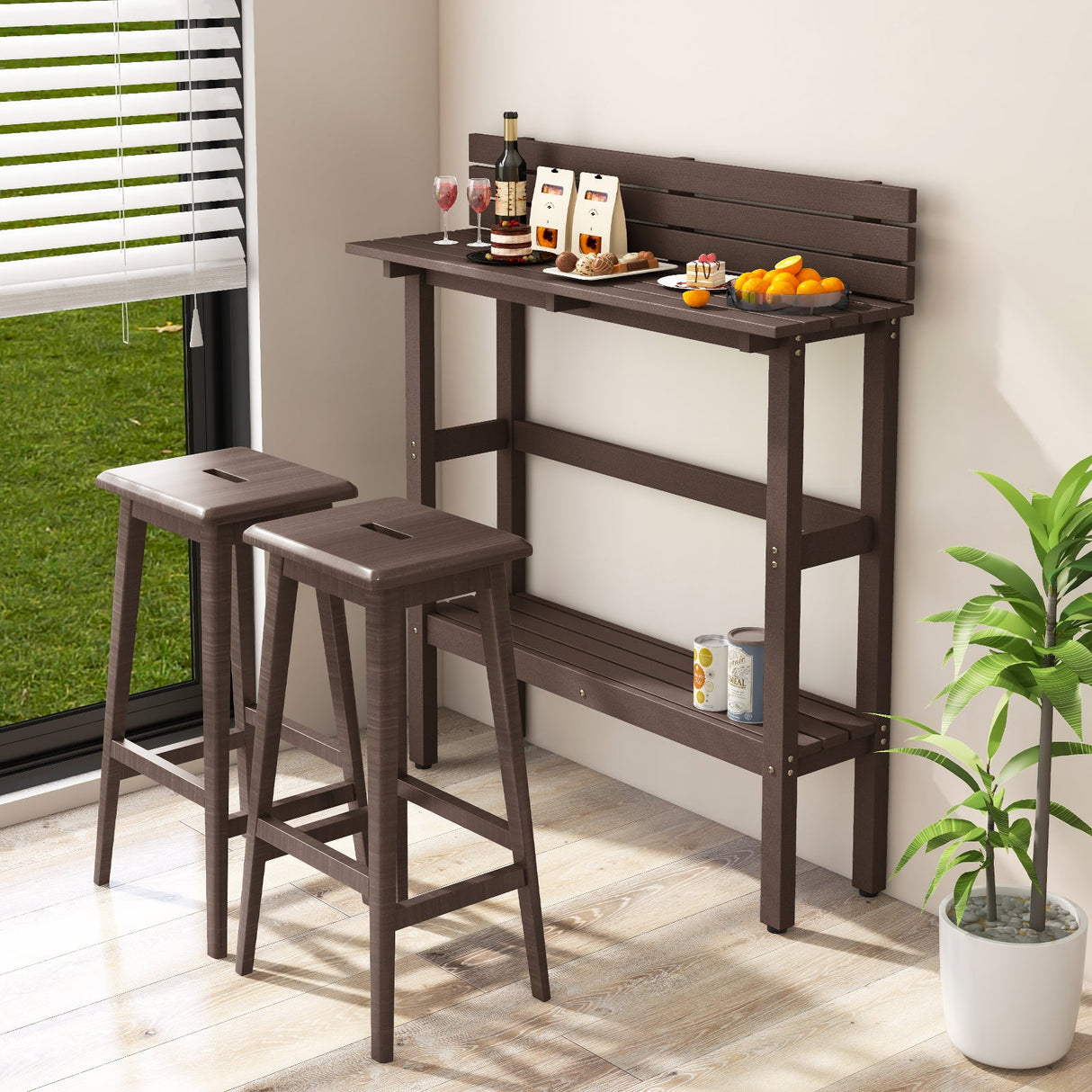 Mesa de altura de pub para patio de 48 pulgadas con estante de almacenamiento y almohadillas ajustables para los pies
