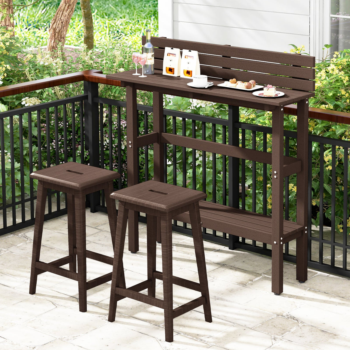 Mesa de altura de pub para patio de 48 pulgadas con estante de almacenamiento y almohadillas ajustables para los pies