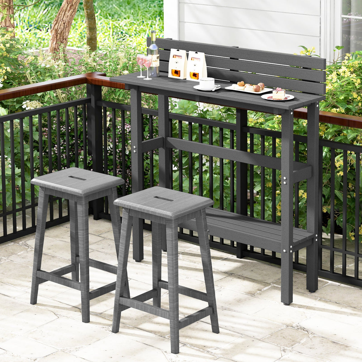 Mesa de altura de pub para patio de 48 pulgadas con estante de almacenamiento y almohadillas ajustables para los pies