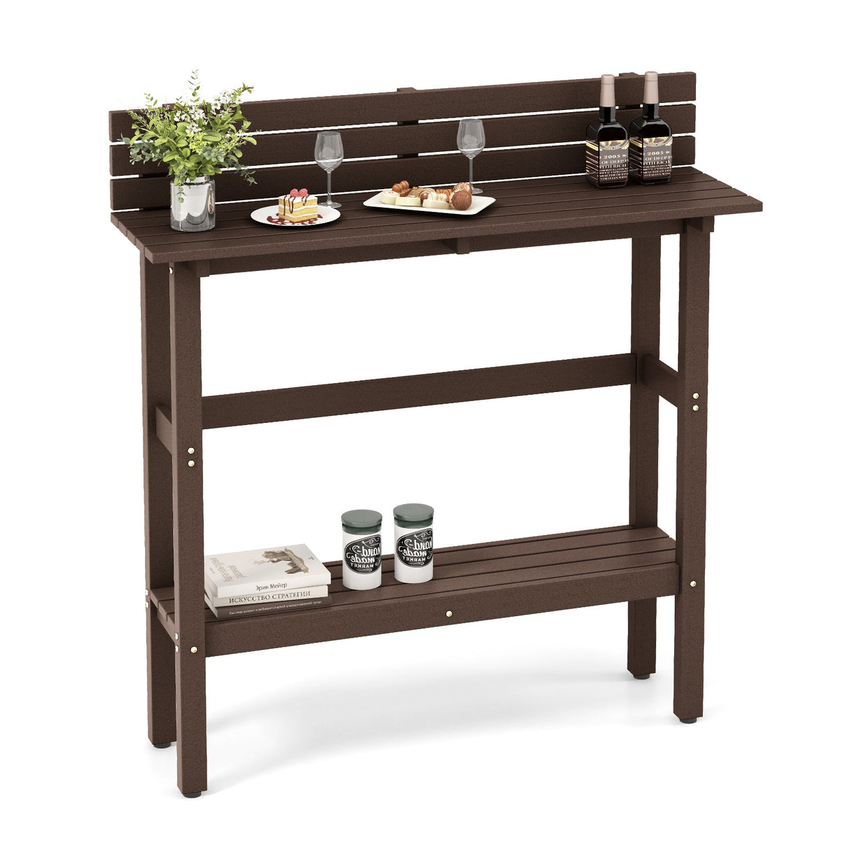 Mesa de altura de pub para patio de 48 pulgadas con estante de almacenamiento y almohadillas ajustables para los pies