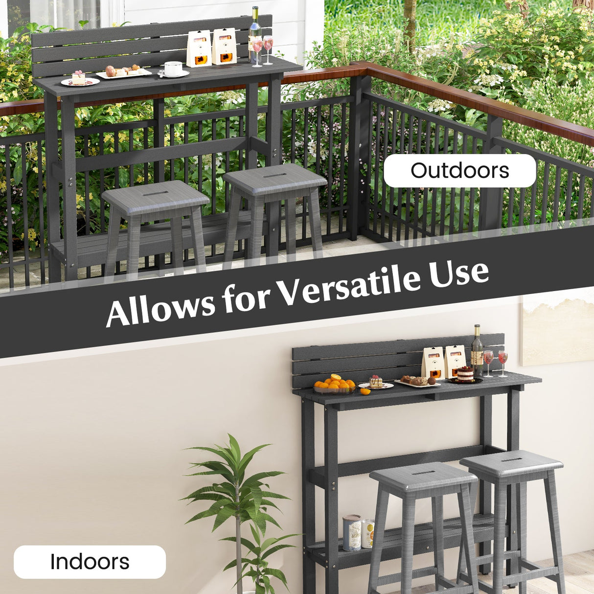 Mesa de altura de pub para patio de 48 pulgadas con estante de almacenamiento y almohadillas ajustables para los pies