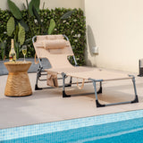 Tumbona de playa plegable con almohada para exteriores - Beige