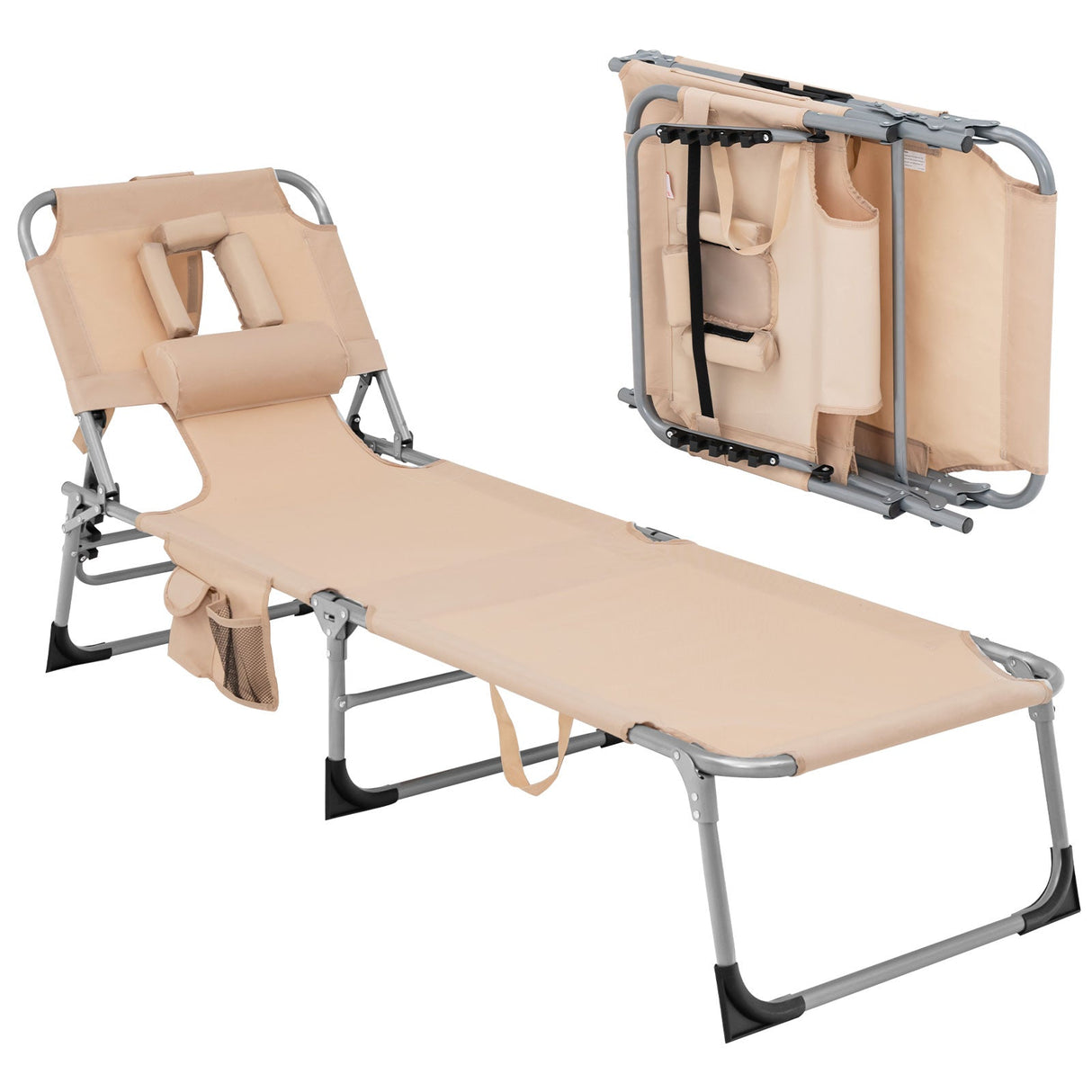 Tumbona de playa plegable con almohada para exteriores - Beige