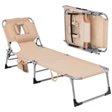 Tumbona de playa plegable con almohada para exteriores - Beige