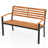 Banco de Exterior de Madera de Acacia, Sofá Biplaza para Patio con Respaldo y Reposabrazos
